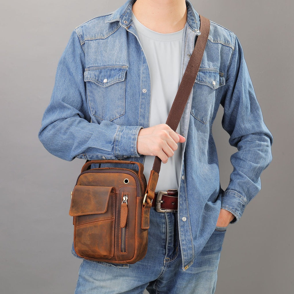 Men's High-capacity Crossbody Bag, Genuine Leather Bag