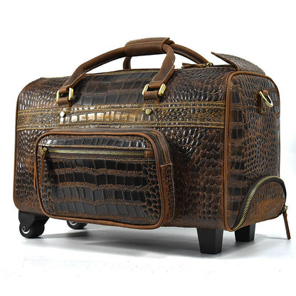 Men's Large-capacity Suitcase Genuine Leather Luggage Case Retro Cowhide Travel Bag