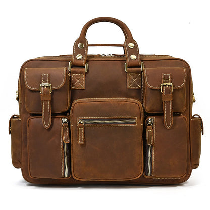 Men's Full-grain Crowhide Crazy Horse Leather Large Capacity Handbag Leather Briefcase