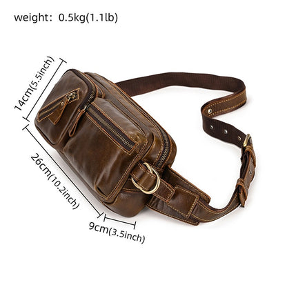 Genuine Leather Chest Bag, Crossbody Bag, Cowhide Men's Leisure Bag, Motorcycle Waist Bag