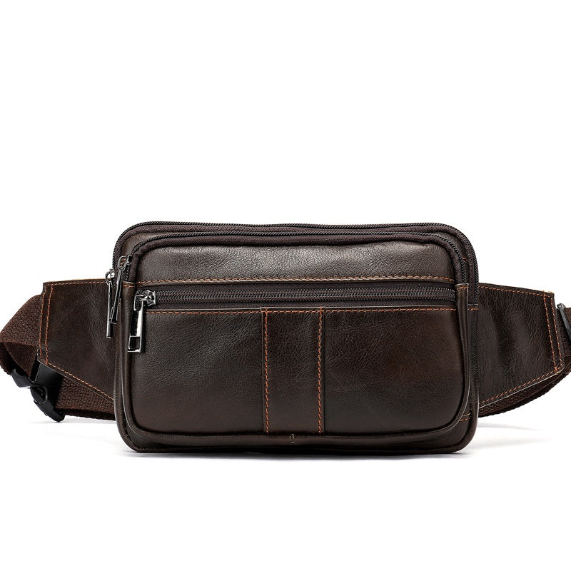 Genuine Leather Men's Waist Bag, Top-grain Leather Outdoor Single Shoulder Crossbody Chest Bag, Motorcycle Waist Bag