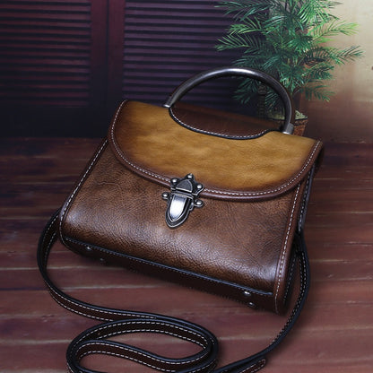 Full-grain Cowhide Mini Bag Retro Style Single Shoulder Crossbody Women's Bag