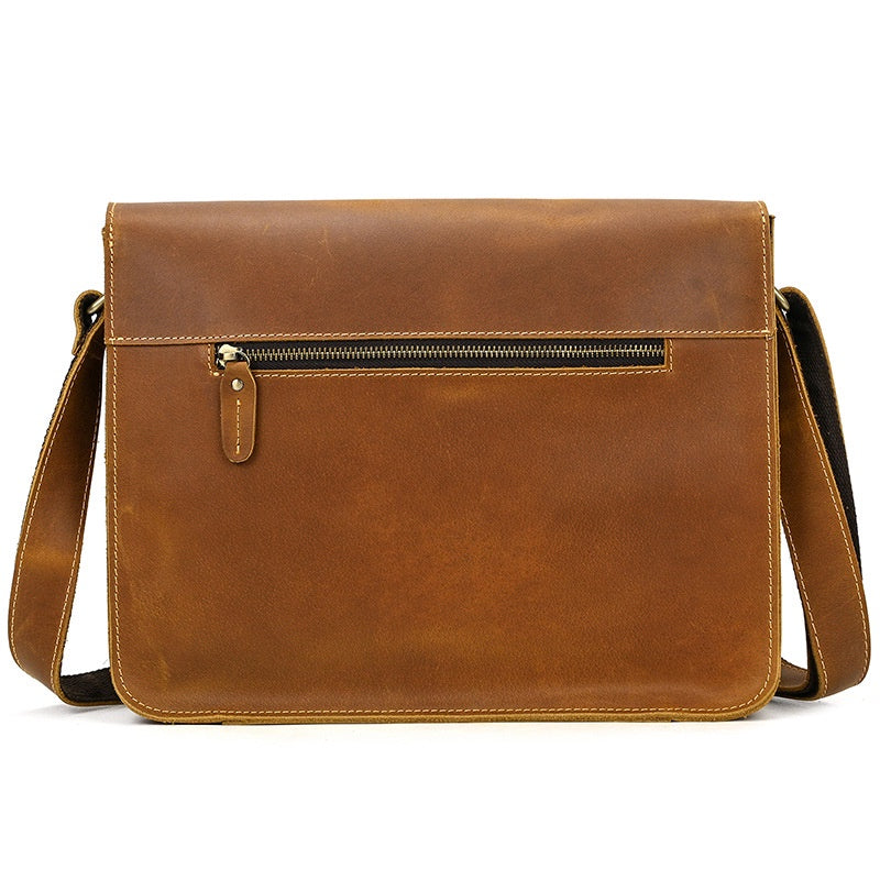 Men's Genuine Leather Shoulder Bag, Crazy Horse Leather Crossbody Bag, Full-grain Cowhide Briefcase