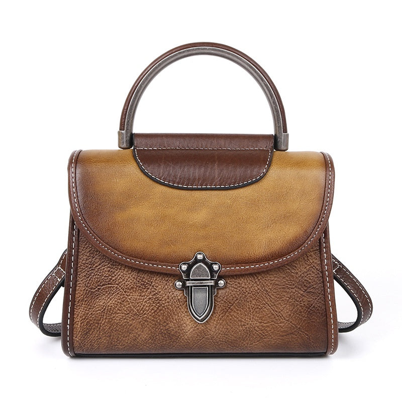 Full-grain Cowhide Mini Bag Retro Style Single Shoulder Crossbody Women's Bag