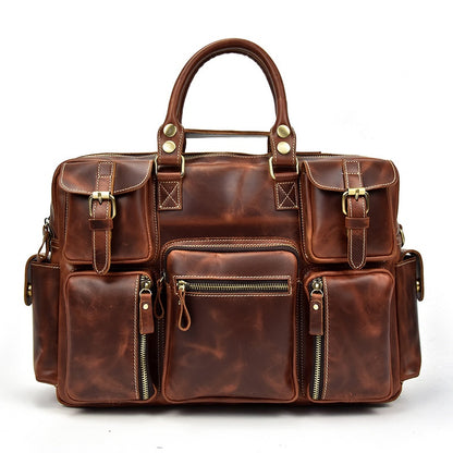 Men's Full-grain Crowhide Crazy Horse Leather Large Capacity Handbag Leather Briefcase