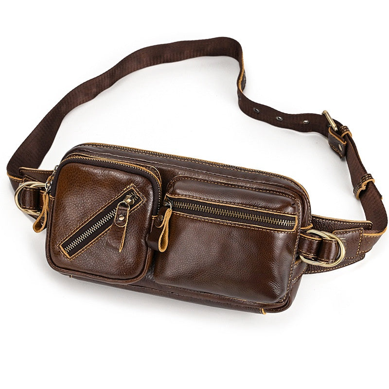 Genuine Leather Chest Bag, Crossbody Bag, Cowhide Men's Leisure Bag, Motorcycle Waist Bag