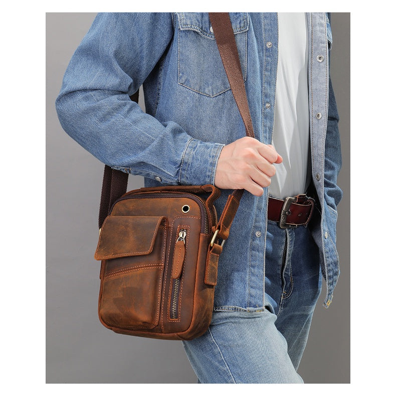 Men's High-capacity Crossbody Bag, Genuine Leather Bag