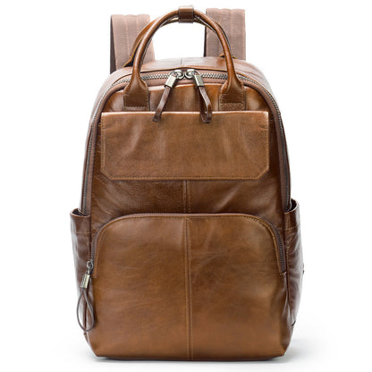 Genuine Leather Waterproof Outdoor High-capacity Backpack Full-grain Cowhide  Leather Backpack