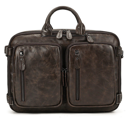 Men's Leather Briefcase Multifunctional Handbag with Large Capacity Full-grain Cowhide Business Bag