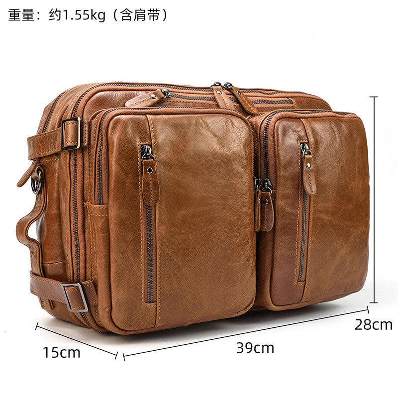 Men's Leather Briefcase Multifunctional Handbag with Large Capacity Full-grain Cowhide Business Bag