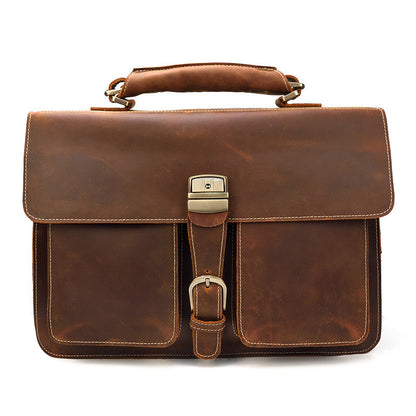 Men's Briefcase Crazy Horse Leather 14 Inch Computer Bag Crossbody Bag