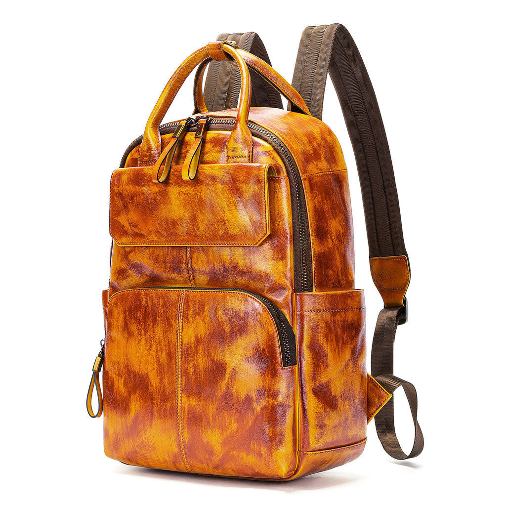 Genuine Leather Waterproof Outdoor High-capacity Backpack Full-grain Cowhide  Leather Backpack