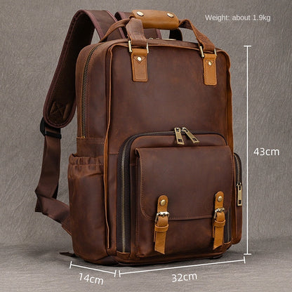 Retro Crazy Horse Skin Photography Bag Men's Large Capacity Backpack Cowhide Travel Bag