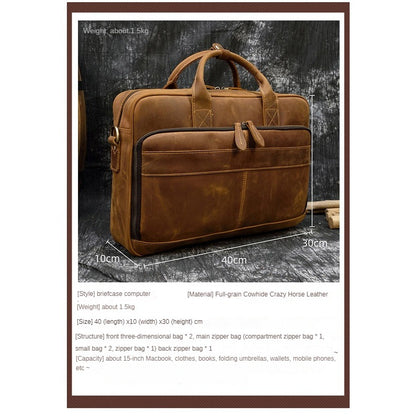 Mens' Briefcase Crazy Horse Leather Computer Handbag Business Bag