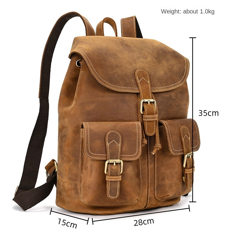 Genuine Leather Backpack  Men's Retro Crazy Horse Leather Travel Bag