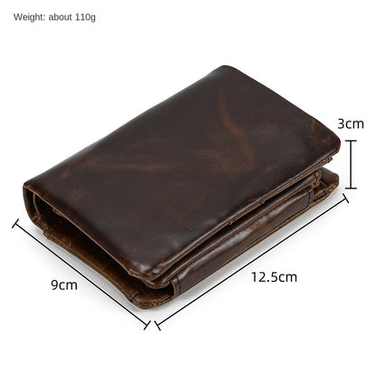 Full-grain Cowhide Trifold Short Wallet with Multiple Card Slots