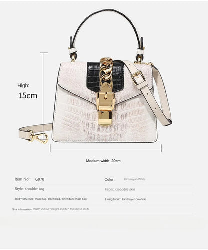 Himalayan White Crocodile Leather Handbag Ladies Shoulder Bag Women's Handbag