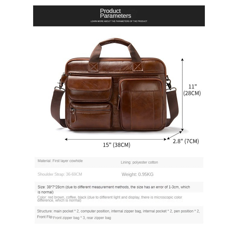 Men's Briefcase, Full-grain Cowhide High-capacity Computer Bag, Shoulder Bag