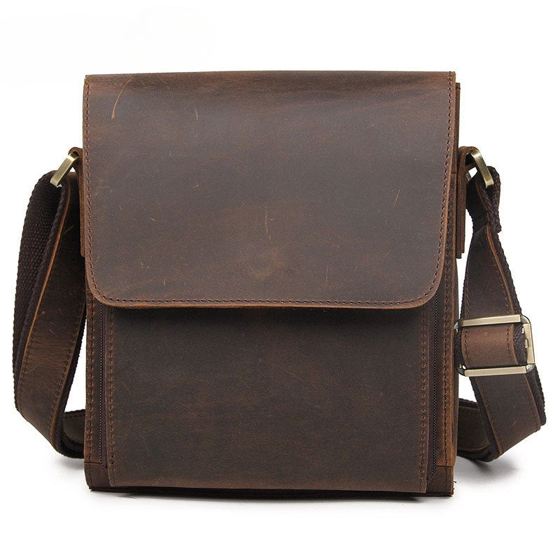 Retro Cowhide Large Capacity Crossbody Bag for Men's Shoulder Bag, Crazy Horse Leather Men's Bag