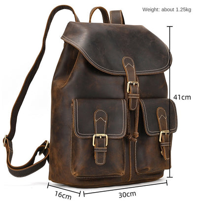 Genuine Leather Backpack  Men's Retro Crazy Horse Leather Travel Bag