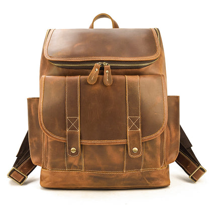 Men's Genuine Leather Backpack, Crazy Horse Leather Large Capacity  Bag