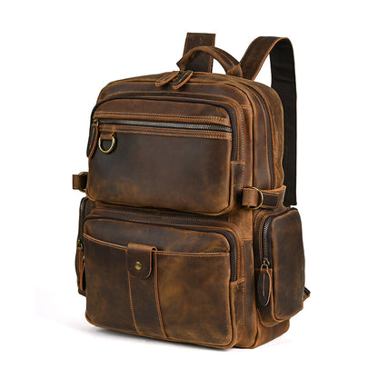 Full-grain Cowhide Men's Backpack Retro Large Capacity 15 Inch Computer Bag Backpack.