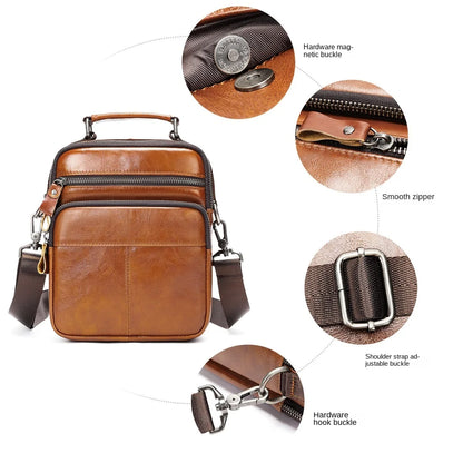 Large Capacity Crossbody Bag Genuine Leather Men's Full-grain Cowhide Business Bag