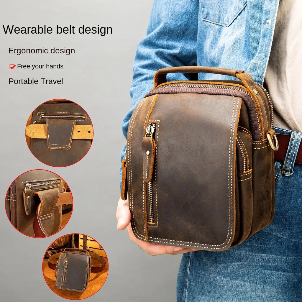 Top-grain Leather Men's Bag Leather Messenger Bag Shoulder Bag