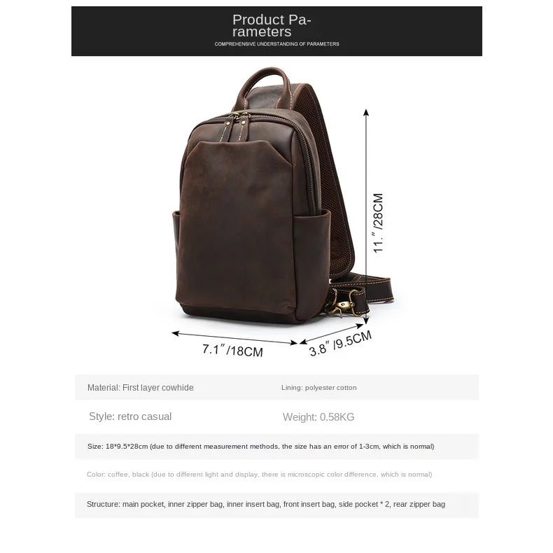 Men's Crossbody Bag New Crazy Horse Leather Men's Bag Shoulder Bag