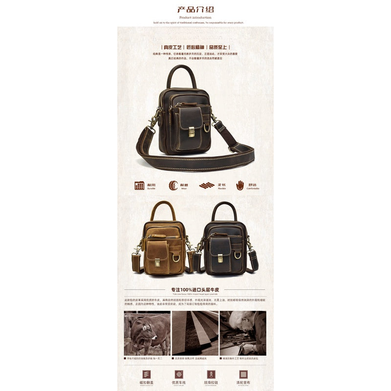 Full-grain Cowhide Multifunctional Handbag Men's Crossbody Bag