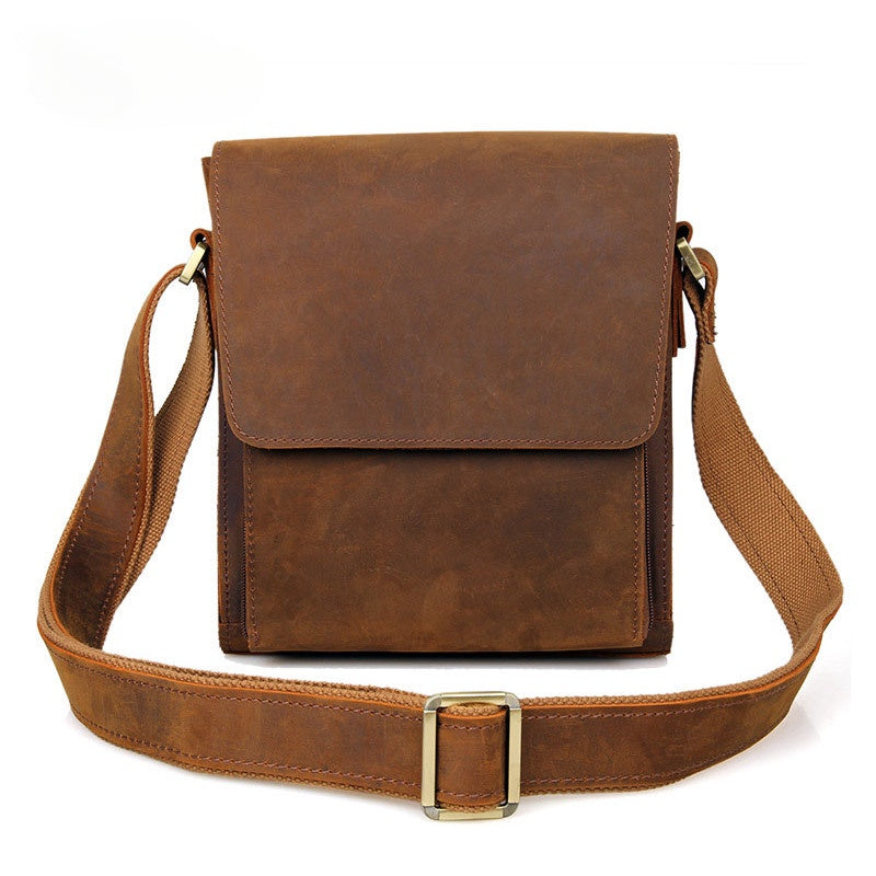 Retro Cowhide Large Capacity Crossbody Bag for Men's Shoulder Bag, Crazy Horse Leather Men's Bag