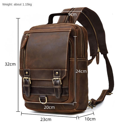 Multifunctional Leather Backpack Crazy Horse Leather Men's Shoulder Bag