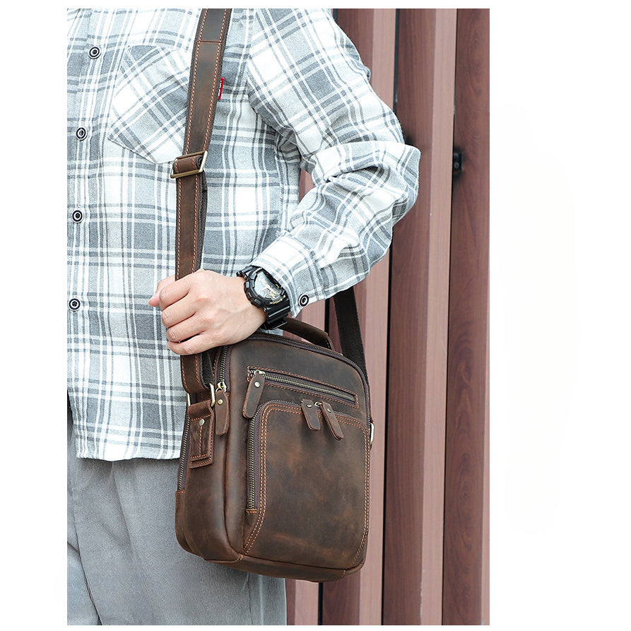 Men's Crazy Horse Leather Bag Vintage Leather Crossbody Bag