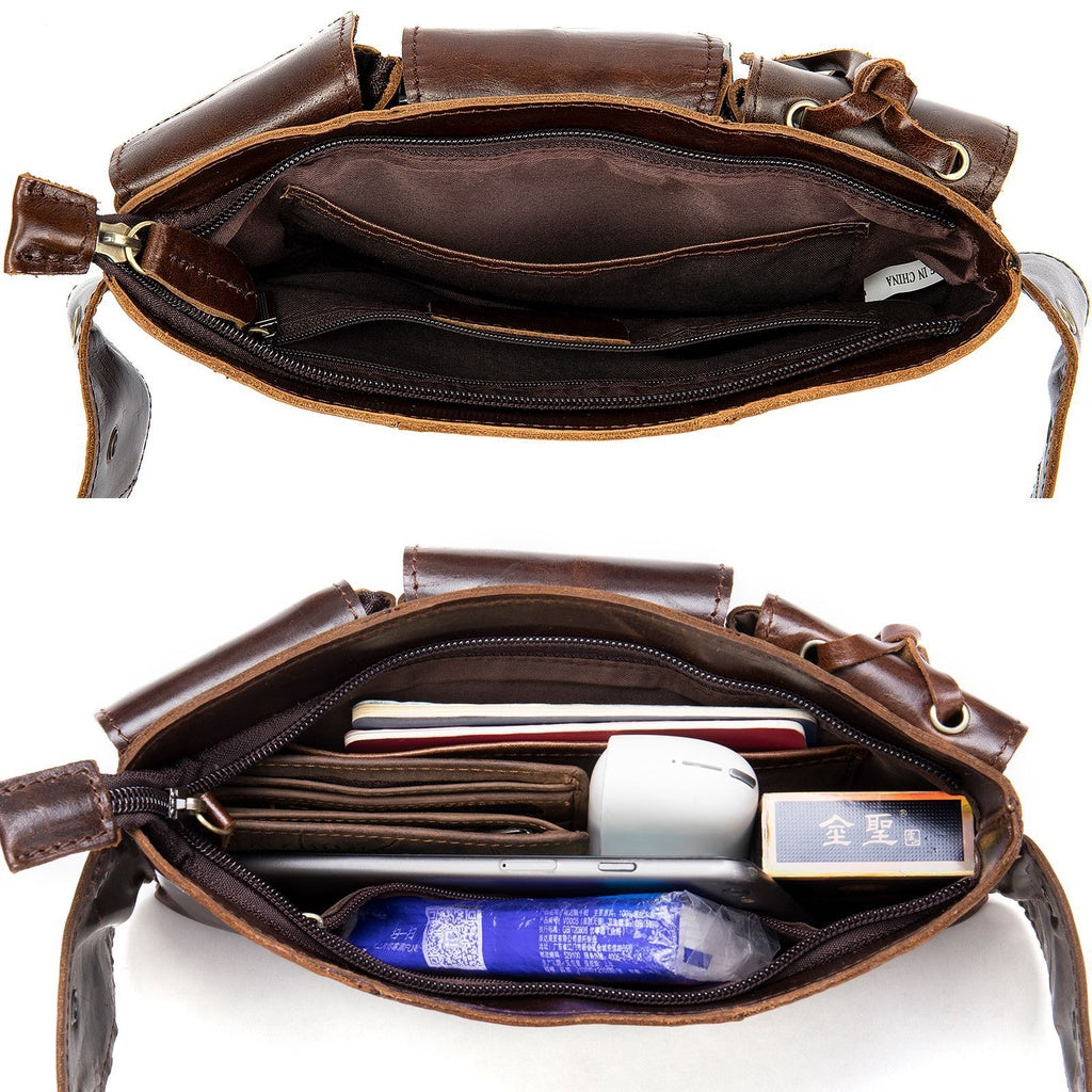 Men's Genuine Leather Waist Bag Retro Full-grain Cowhide Chest Bag