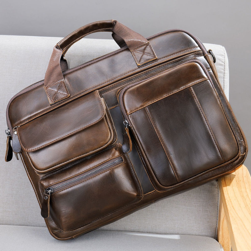 Men's Briefcase, Full-grain Cowhide High-capacity Computer Bag, Shoulder Bag