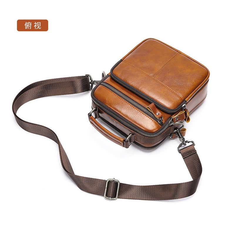 Large Capacity Crossbody Bag Genuine Leather Men's Full-grain Cowhide Business Bag