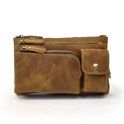 Men's Leather Crossbody Bag, Retro Crazy Horse Leather Chest Bag, Motorcycle Waist Bag