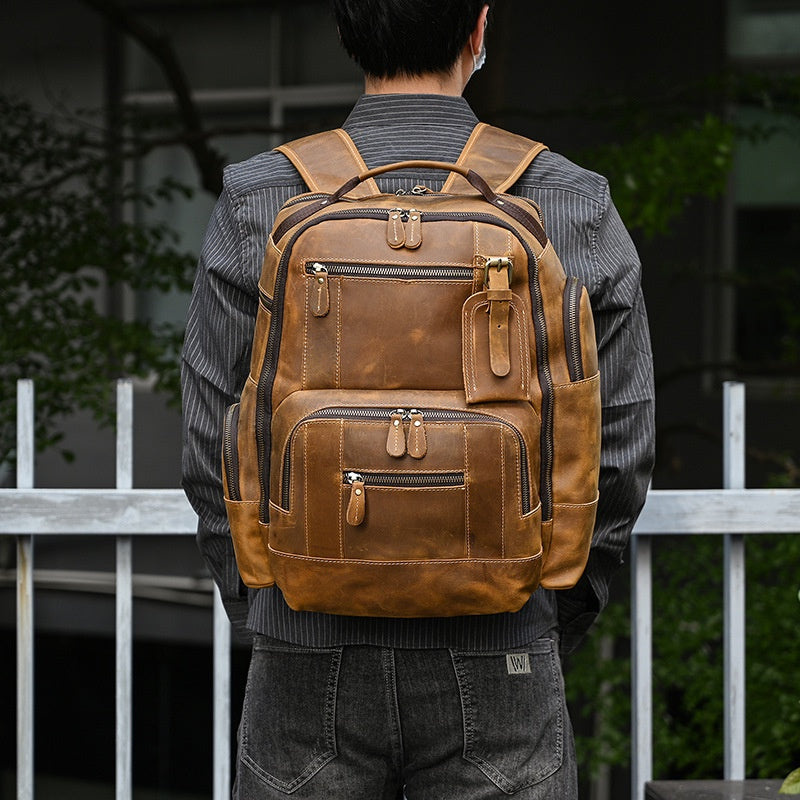 Men's Backpack Crazy Horse Leather Backpack Full-grain Cowhide Computer Bag