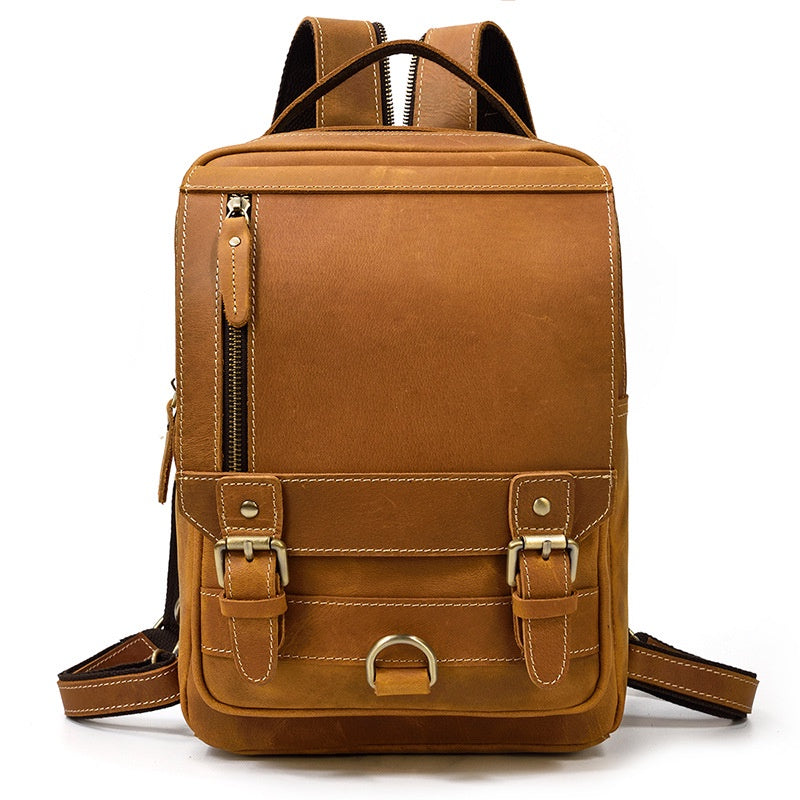 Multifunctional Leather Backpack Crazy Horse Leather Men's Shoulder Bag