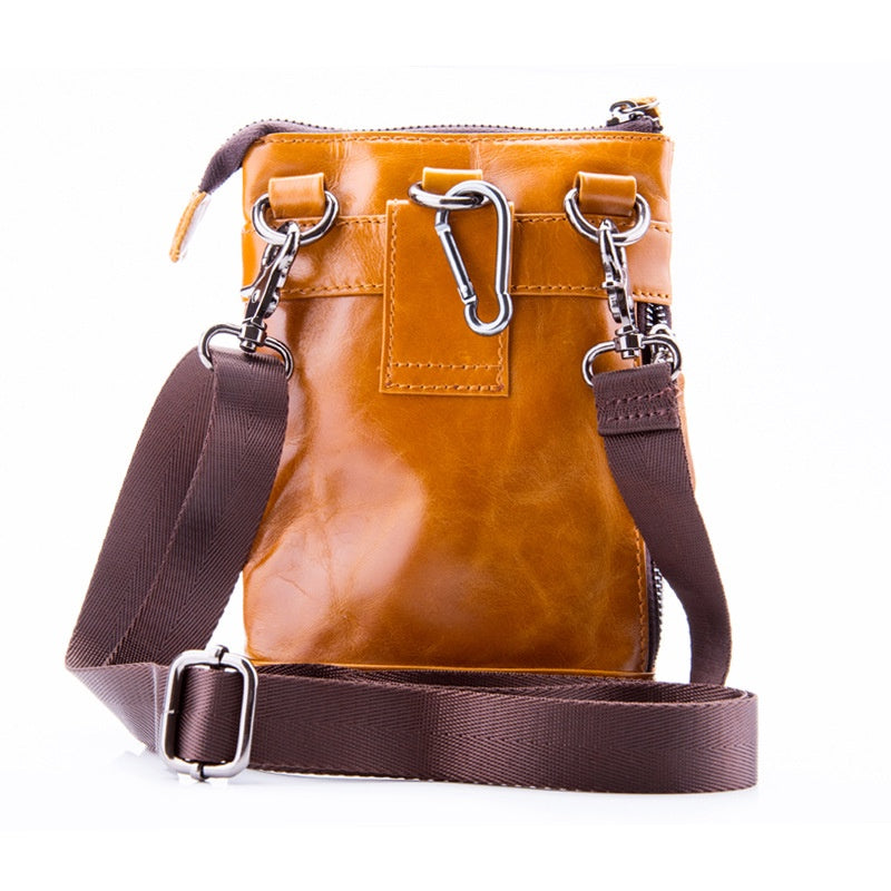 Top-grain Leather Messenger Bag Leather Men Purse Mobile Phone Bag