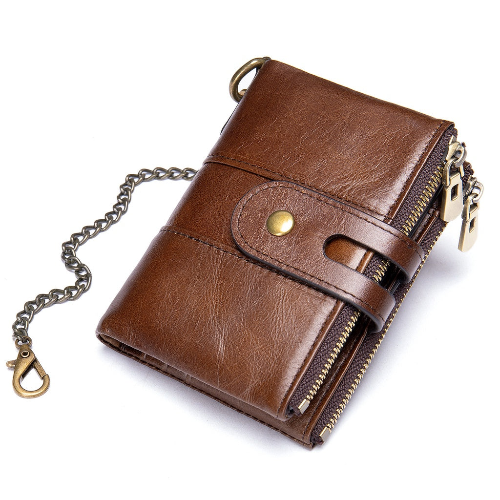 Men's Genuine Leather Zipper Wallet Coin Purse