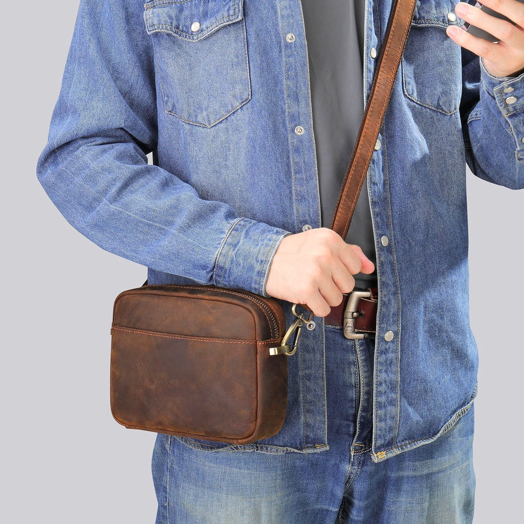 Men's Single-shoulder Crossbody Bag Genuine Leather Large Capacity Handbag