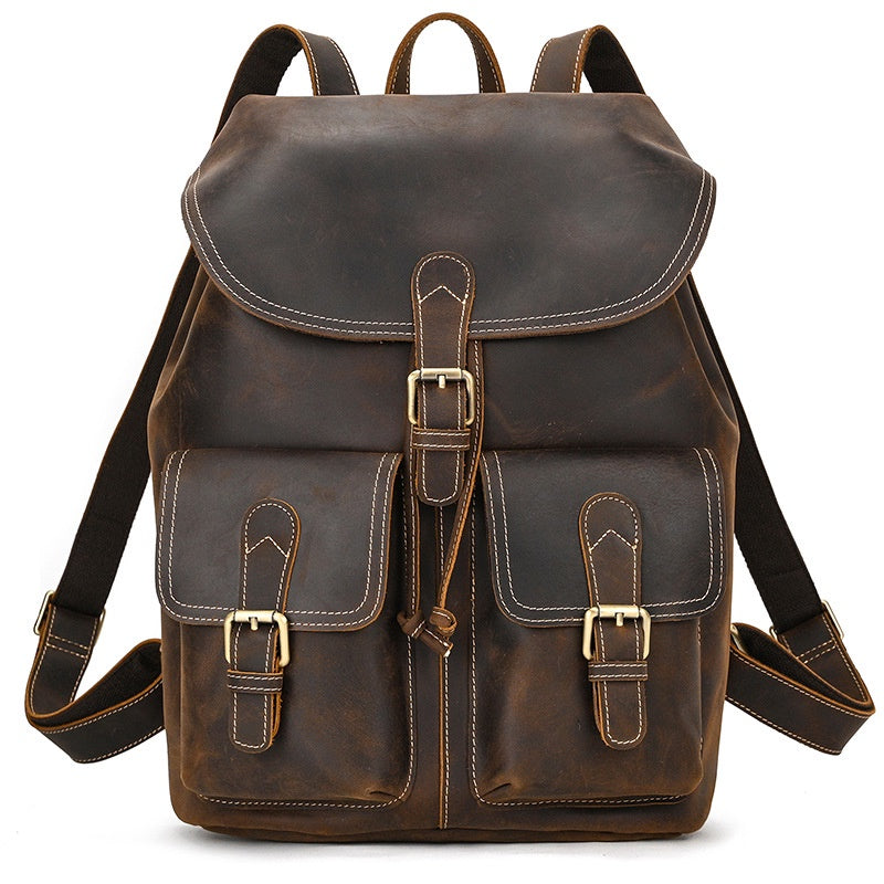 Genuine Leather Backpack  Men's Retro Crazy Horse Leather Travel Bag