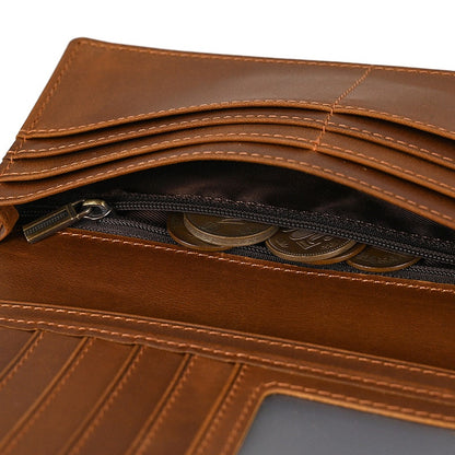 High-grade Two-fold Long Wallet, Cowhide Multi-card Slot Business Wallet