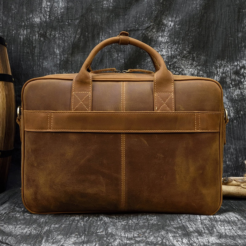 Mens' Briefcase Crazy Horse Leather Computer Handbag Business Bag