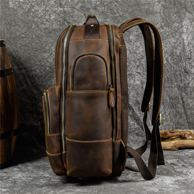 Men's Backpack Crazy Horse Leather Backpack Full-grain Cowhide Computer Bag