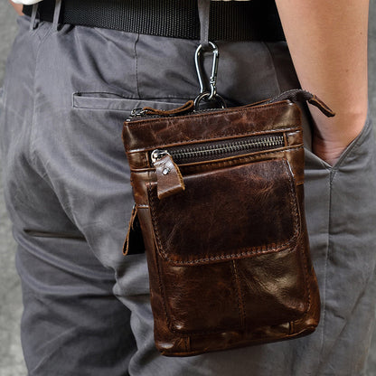 Men's Genuine Leather Waist Bag, Crazy Horse Leather Crossbody Bag, Multifunctional Belt Hanging Bag, Cowhide Phone Bag