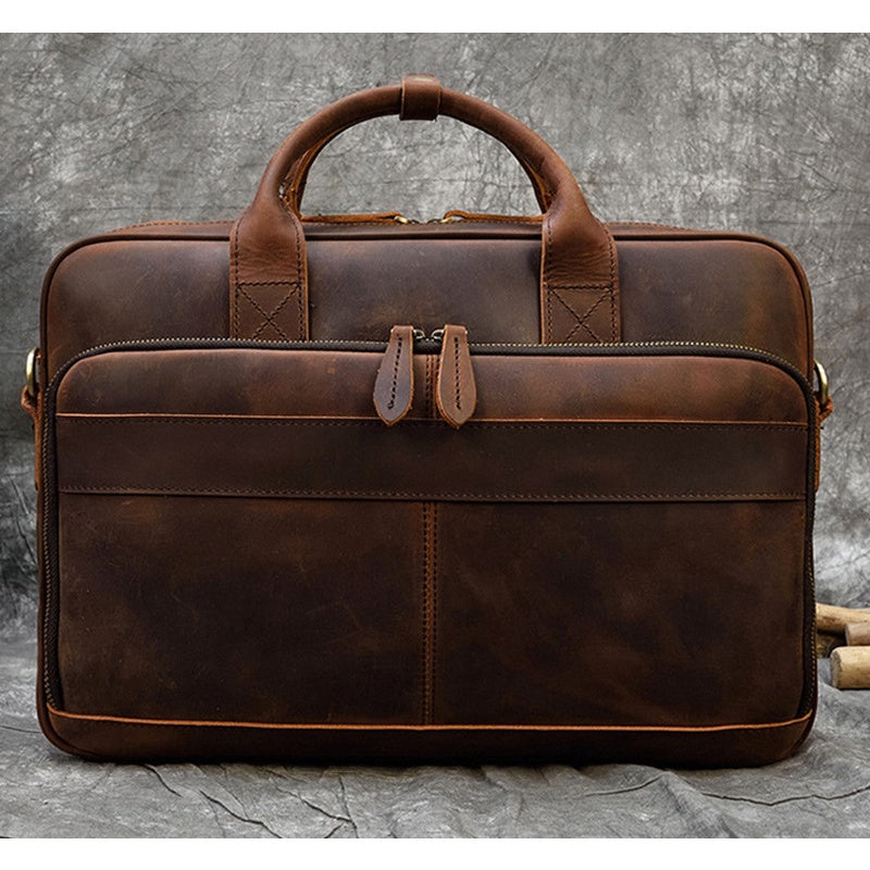 Mens' Briefcase Crazy Horse Leather Computer Handbag Business Bag