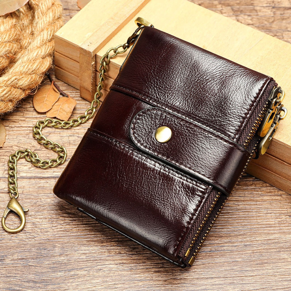 Men's Genuine Leather Zipper Wallet Coin Purse