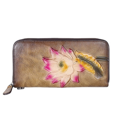 Full-grain Cowhide Women's Wallet Retro Multi Card Long Bag